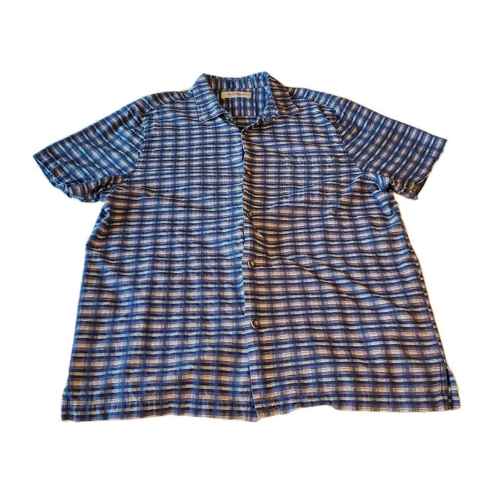 Tommy Bahama Men's Shirt Size XL Short Sleeve Button Down Silk Cotton Blend Blue